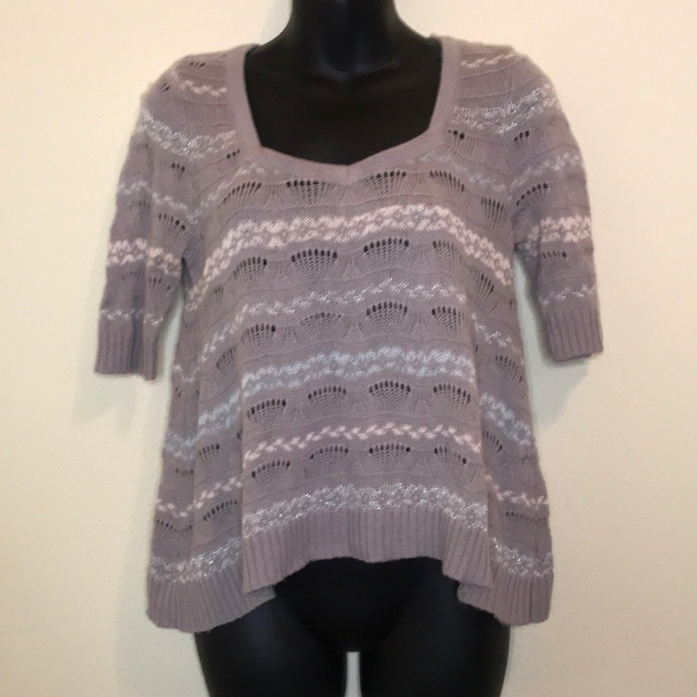 Free People Violet Gray Knit Sweater with Pink and Blue Size Small